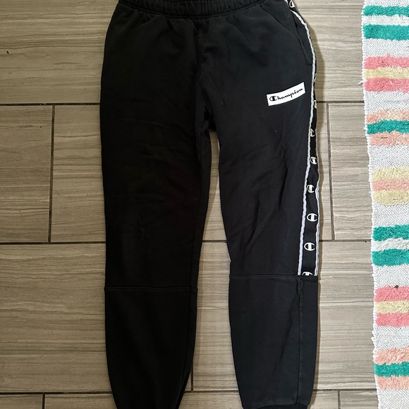 Champion  Black Sweatpants with Logo Tape - Picture 1 of 5